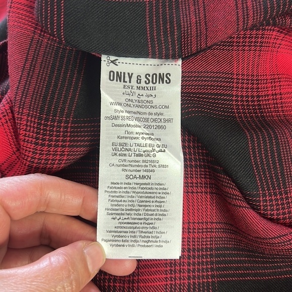 Only & Sons Regular Fit Buffalo Check Short Sleeve Button Down Short Size L - Picture 12 of 16